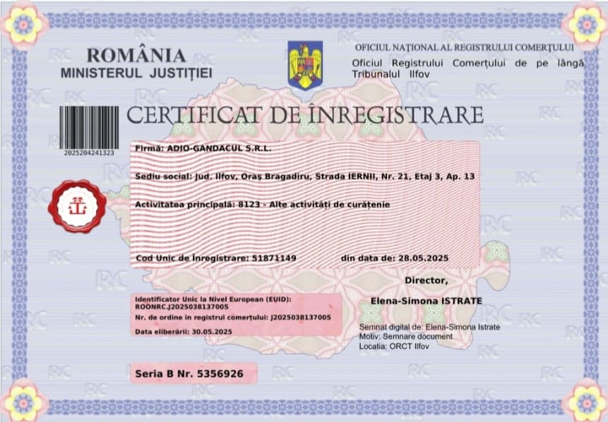 Certificat de înregistrare ONRC